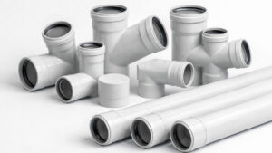 لوله پوش فیت و اتصالات فاضلاب شامل لوله، زانو و سه‌راهی با اورینگ آب‌بندی